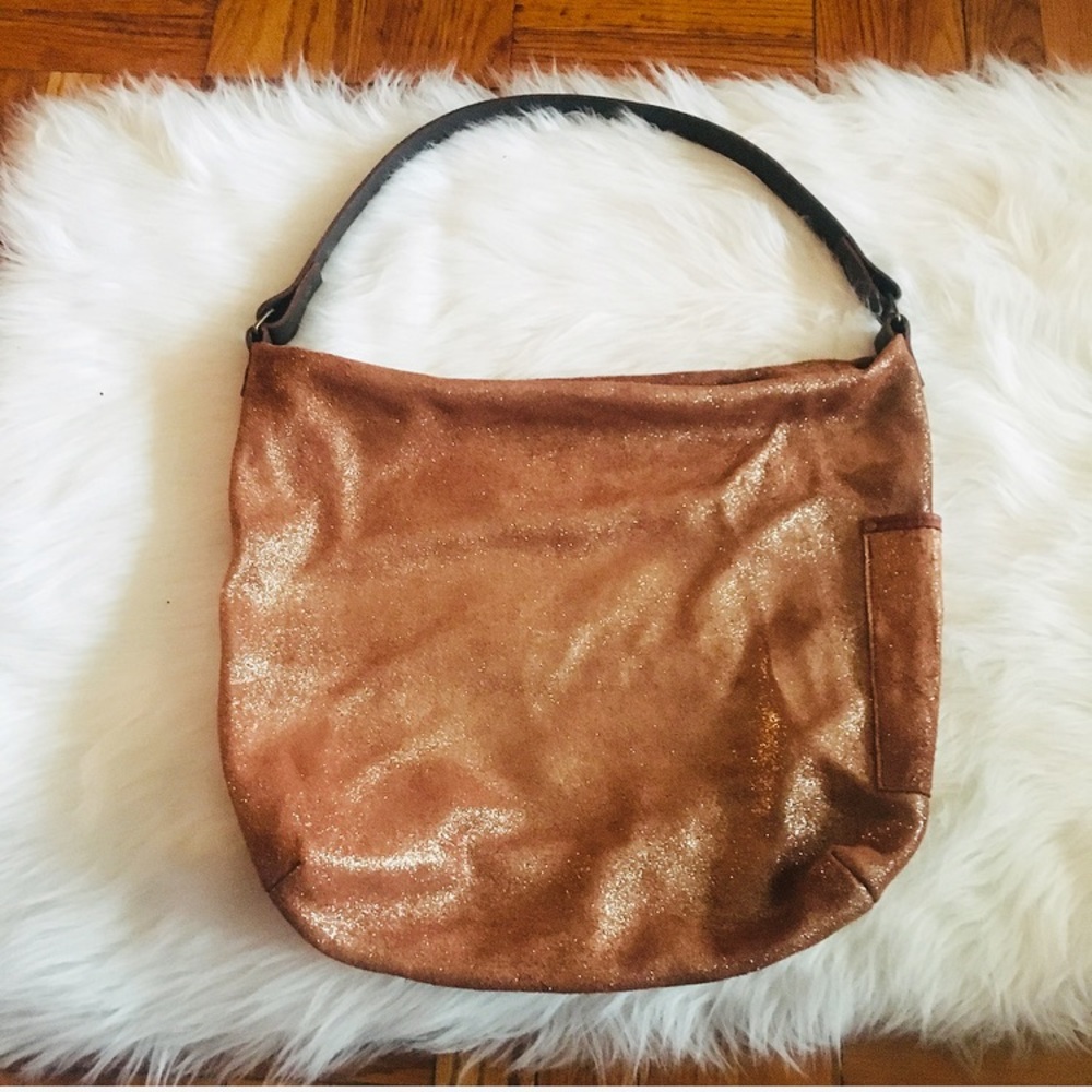 Lara B “Brandy Sparkle” Brown Sparkly Leather Tote Bag w Zipper Top - Picture 4 of 5